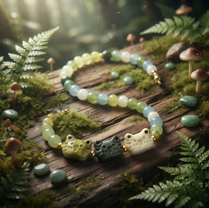 Whimsical Green Cat Beaded Bracelet
