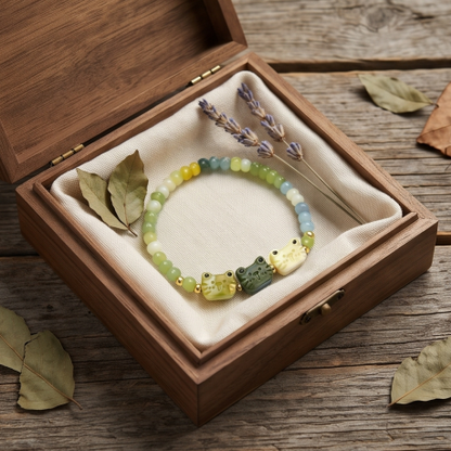 Whimsical Green Cat Beaded Bracelet