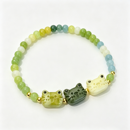Whimsical Green Cat Beaded Bracelet