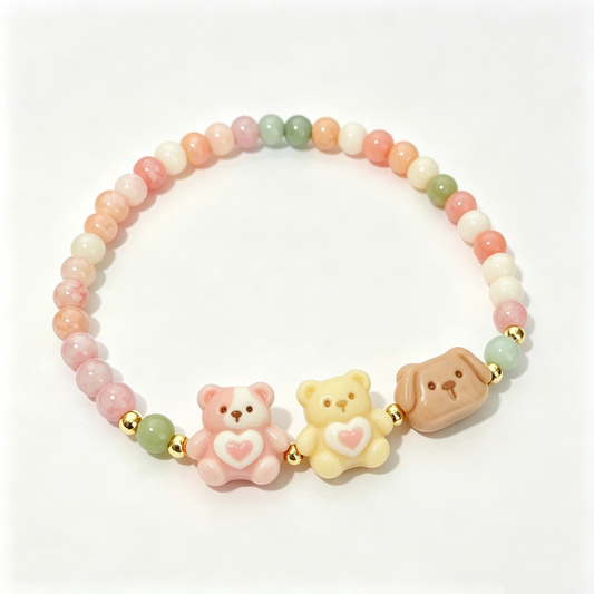 Pastel Bear and Dog Beaded Bracelet
