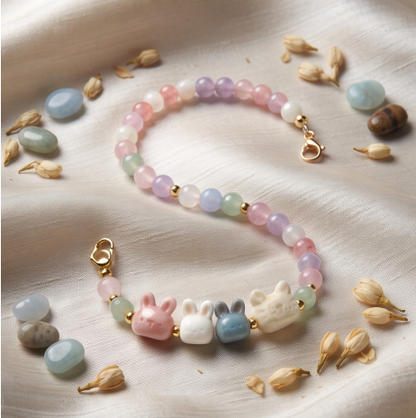 Pastel Bunny and Cat Beaded Bracelet