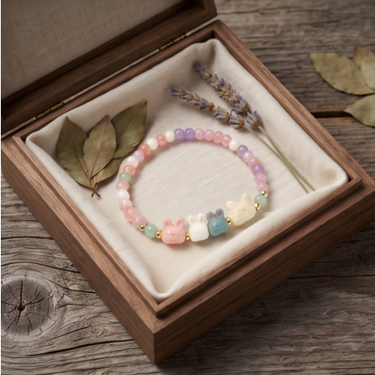 Pastel Bunny and Cat Beaded Bracelet