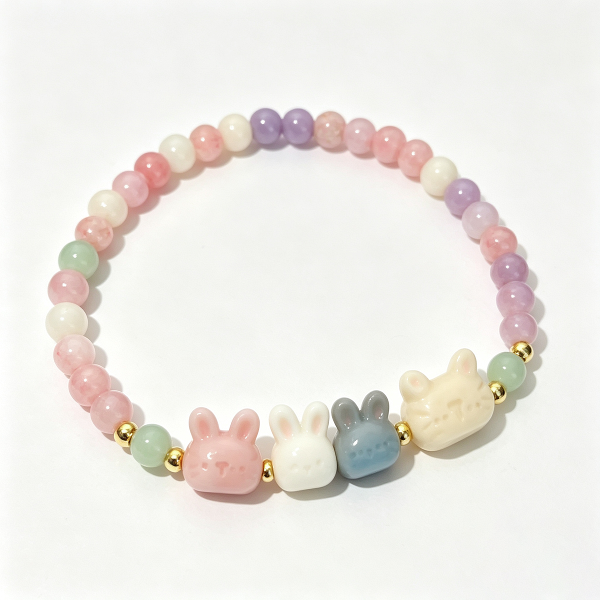 Pastel Bunny and Cat Beaded Bracelet