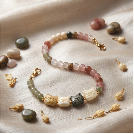 Earthy Cat Beaded Bracelet