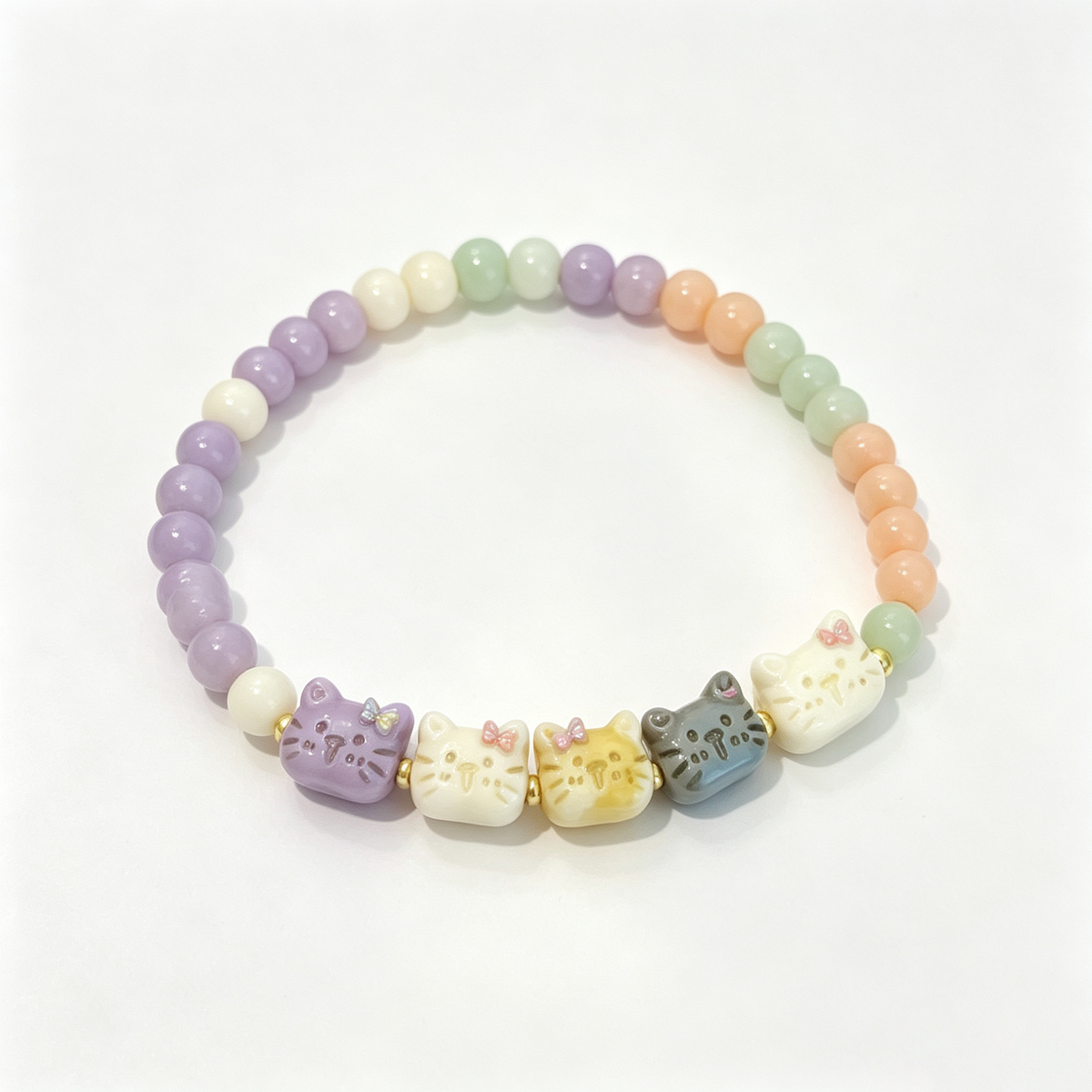 Pastel Kitten Bow Beaded Bracelet