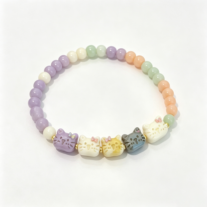 Pastel Kitten Bow Beaded Bracelet