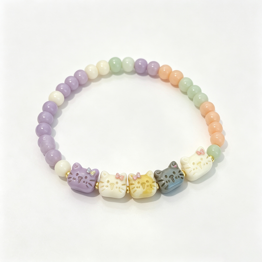 Pastel Kitten Bow Beaded Bracelet