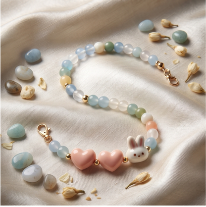 Bunny and Heart Beaded Bracelet