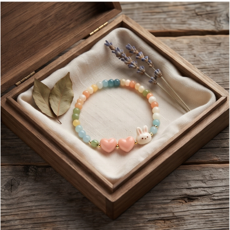Bunny and Heart Beaded Bracelet